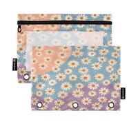 Ttgoth Daisy - Estuche para lápices de 3 anillos, 2 estuches para lápices con ventana transparente con cremallera, organizador de artículos de papelería, bolsa de cosméticos
