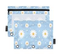 Ttgoth Daisy - Estuche para lápices de 3 anillos, 2 estuches para lápices con ventana transparente con cremallera, organizador de artículos de papelería, bolsa de cosméticos