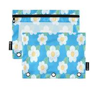 Ttgoth Daisy - Estuche para lápices de 3 anillos, 2 estuches para lápices con ventana transparente con cremallera, organizador de artículos de papelería, bolsa de cosméticos