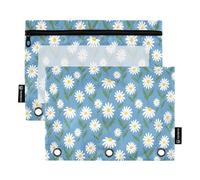 Ttgoth Daisy - Estuche para lápices de 3 anillos, 2 estuches para lápices con ventana transparente con cremallera, organizador de artículos de papelería, bolsa de cosméticos