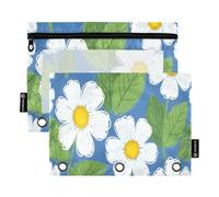 Ttgoth Daisy - Estuche para lápices de 3 anillos, 2 estuches para lápices con ventana transparente con cremallera, organizador de artículos de papelería, bolsa de cosméticos