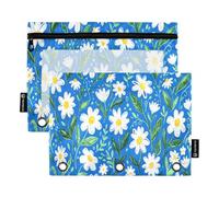 Ttgoth Daisy - Estuche para lápices de 3 anillos, 2 estuches para lápices con ventana transparente con cremallera, organizador de artículos de papelería, bolsa de cosméticos