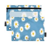 Ttgoth Daisy - Estuche para lápices de 3 anillos, 2 estuches para lápices con ventana transparente con cremallera, organizador de artículos de papelería, bolsa de cosméticos