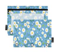 Ttgoth Daisy - Estuche para lápices de 3 anillos, 2 estuches para lápices con ventana transparente con cremallera, organizador de artículos de papelería, bolsa de cosméticos