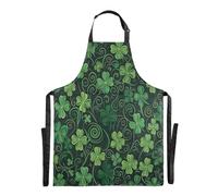 Ttgoth Delantales de trébol del día de San Patricio para mujeres y hombres, delantal de cocina con cuello ajustable y bolsillos grandes para cocinar, hornear, cafetería, jardinería, a, 34.7x26.7 inch