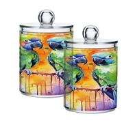 Ttgoth Dispensador de cactus verde Qtip acrílico para baño, 2 tarros de boticario, organizador de maquillaje para almohadilla de algodón, yema, hisopo, bola