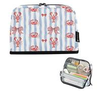 Ttgoth Estuche de pie para lápices, diseño de lazo de animales del océano, gran capacidad, plegable, portátil, organizador de almacenamiento para escritorio, escuela, suministros de oficina, 21 x 5 x