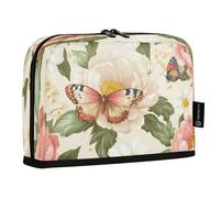 Ttgoth Estuche de pie para lápices, diseño de mariposa de peonía, bolsa plegable para bolígrafos, organizador portátil de almacenamiento para escritorio, escuela, suministros de oficina, 21 x 5 x 15