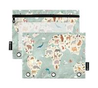 Ttgoth Estuche para lápices con 3 Anillas, diseño de Animales, mapas, con Cremallera, Transparente, para Carpeta, Bolsa de cosméticos, Paquete de 2, a, 15.5X24.5cm, Moderno