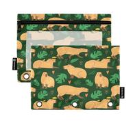 Ttgoth Estuche para lápices de 3 Anillas, Carpeta de Animales de Palmera, Estuche para lápices con Cremallera Transparente para Carpeta de cosméticos, Paquete de 2, a, 15.5X24.5cm, Moderno