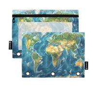 Ttgoth Estuche para lápices de 3 Anillas, Carpeta de Mapa del Mundo, Estuche con Cremallera Transparente para lápices, Bolsa de cosméticos, Paquete de 2, a, 15.5X24.5cm, Moderno