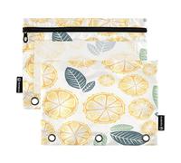 Ttgoth Estuche para lápices de 3 Anillas con Hojas de limón, Estuche para lápices con Cremallera Transparente para Carpeta, Bolsa de cosméticos, Paquete de 2, a, 15.5X24.5cm, Moderno