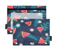 Ttgoth Estuche para lápices de 3 Anillas con Hojas de sandía, Estuche para lápices con Cremallera Transparente para Carpeta, Bolsa de cosméticos, Paquete de 2, a, 15.5X24.5cm, Moderno
