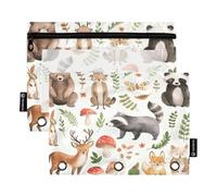 Ttgoth Estuche para lápices de animales del bosque para carpeta, 3 anillos, 2 estuches para lápices con ventana transparente con cremallera, organizador de artículos de papelería, bolsa de cosméticos