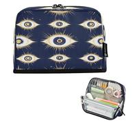 Ttgoth Estuche para lápices de pie, color azul y parte trasera contra el mal de ojo, bolsa plegable de gran capacidad, organizador portátil de almacenamiento para escritorio, escuela, suministros de