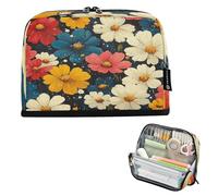 Ttgoth Estuche para lápices de pie, flores coloridas, gran capacidad, plegable, portátil, organizador de almacenamiento para escritorio, escuela, suministros de oficina, 21 x 5 x 15 cm