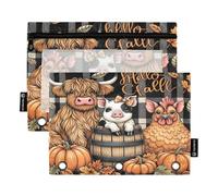 Ttgoth Estuche para lápices para Carpeta de 3 Anillas, Carpeta de Vaca de Las Tierras Altas, Estuche para lápices con Cremallera Transparente para Bolsa de cosméticos, Paquete de 2, a, 15.5X24.5cm,