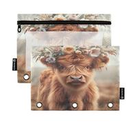 Ttgoth Estuche para lápices para Carpeta de 3 Anillas, Carpeta de Vaca de Las Tierras Altas, Estuche para lápices con Cremallera Transparente para Bolsa de cosméticos, Paquete de 2, a, 15.5X24.5cm,