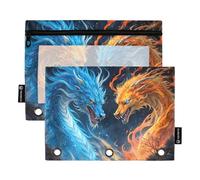 Ttgoth Ice Fire Dragon - Estuche para lápices con 3 anillos, 2 estuches para lápices con ventana transparente con cremallera, organizador de artículos de papelería, bolsa de cosméticos