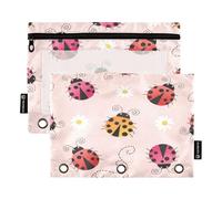 Ttgoth Ladybugs Daisy - Estuche para lápices con 3 anillos, 2 estuches para lápices con ventana transparente con cremallera, estuche organizador de artículos de papelería, bolsa de cosméticos