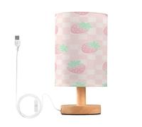 Ttgoth Lámpara de mesa de noche a cuadros de fresa para dormitorio, lámpara LED de mesita de noche, luz de lectura con puertos USB y pantalla de tela para sala de estar, dormitorio, oficina en casa