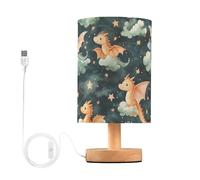 Ttgoth Lámpara de mesa de noche con diseño de dragón de dibujos animados (11) para dormitorio, lámpara LED de escritorio con puertos USB y pantalla de tela para sala de estar, dormitorio, hogar