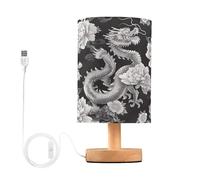 Ttgoth Lámpara de mesa de noche de dragón de estilo chino para dormitorio, lámpara de mesa de noche pequeña, lámpara LED de escritorio con puertos USB y pantalla de tela para sala de estar, dormitorio