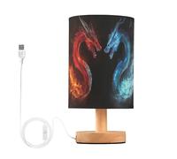 Ttgoth Lámpara de mesa de noche de dragón rojo y azul para dormitorio, lámpara LED de escritorio con puertos USB y pantalla de tela para sala de estar, dormitorio, hogar, oficina