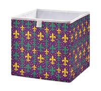Ttgoth Mardi Gras Fleur De Lys - Cubo de almacenamiento con diseño de flores de 28 x 28 cm, plegable, de tela, organizador de armario, para dormitorio, guardería o hogar