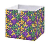 Ttgoth Mardi Gras Fleur De Lys - Cubo de almacenamiento con diseño de flores de 28 x 28 cm, plegable, de tela, organizador de armario, para dormitorio, guardería o hogar
