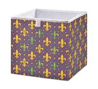 Ttgoth Mardi Gras Fleur De Lys - Cubo de almacenamiento con diseño de flores de 28 x 28 cm, plegable, de tela, organizador de armario, para dormitorio, guardería o hogar