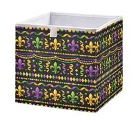 Ttgoth Mardi Gras Fleur De Lys - Cubo de almacenamiento con diseño de flores de 28 x 28 cm, plegable, de tela, organizador de armario, para dormitorio, guardería o hogar