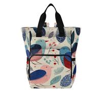 Ttgoth Mochila de pañales vintage con diseño de pájaros, impermeable, con soportes aislados para botellas, mochila de viaje con correas para cochecito para mamá y papá
