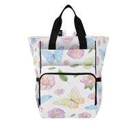 Ttgoth Mochila para pañales de flores de mariposa, impermeable, con soportes aislados para botellas, mochila de viaje con correas para cochecito para mamá y papá
