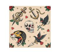 Ttgoth Old School Tattoo - Juego de 4 servilletas lavables y reutilizables para mesa de comedor, banquetes, bodas, fiestas, 50 x 50 cm