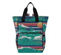 Ttgoth Surfing Shark - Mochila para pañales impermeable con soportes aislados para biberones, mochila de viaje con correas para cochecito para mamá y papá