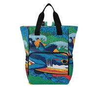 Ttgoth Surfing Shark - Mochila para pañales impermeable con soportes aislados para biberones, mochila de viaje con correas para cochecito para mamá y papá
