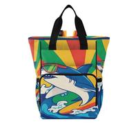 Ttgoth Surfing Shark - Mochila para pañales impermeable con soportes aislados para biberones, mochila de viaje con correas para cochecito para mamá y papá