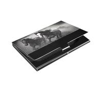 Ttgoth Tarjetero de piel sintética y acero inoxidable con diseño de caballo corriendo para hombres y mujeres, funda para tarjetas de identificación, para viajes y trabajo, a, 9.3x5.8x1 cm, Moderno