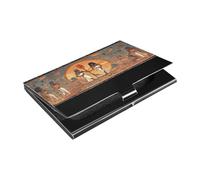 Ttgoth Tarjetero de piel sintética y acero inoxidable con diseño de faraones egipcios para hombres y mujeres, funda para tarjetas de identificación de bolsillo para viajes y trabajo, a, 9.3x5.8x1 cm,