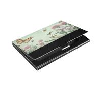 Ttgoth Tarjetero de piel sintética y acero inoxidable con diseño de mariposa y flores moradas para hombres y mujeres, funda para tarjetas de identificación, para viajes y trabajo, a, 9.3x5.8x1 cm