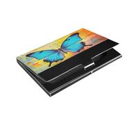 Ttgoth Tarjetero musical de mariposa para hombres y mujeres, piel sintética y acero inoxidable, funda para tarjetas de identificación, para viajes y trabajo, a, 9.3x5.8x1 cm, Moderno