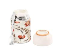 Ttgoth Tarro de comida aislado para alimentos calientes, flores de amapola, 500 ml, termo de sopa de acero inoxidable con cuchara plegable, a prueba de fugas, recipiente de almuerzo de boca ancha para