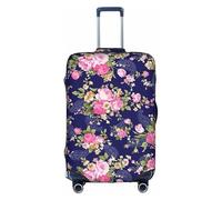 TTIGLHOH Base azul marino con estampado floral listo para viajar, protección contra arañazos, excluye la funda de maleta para evitar que el equipaje se mezcle, White, L