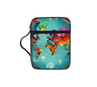 TTIGLHOH Bolsa de almacenamiento de la Biblia impresa con mapa del mundo, resistente al agua, portador de tela Oxford, estuche organizador de estudio de iglesia