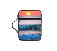 TTIGLHOH Bolsa de almacenamiento de la Biblia impresa con puesta de sol y amanecer con olas del océano, resistente al agua, portador de tela Oxford, estuche organizador de estudio de iglesia