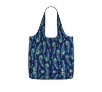 TTIGLHOH Bolsa de compras reutilizable con estampado de plumas de pavo real, plegable, ligera, 25 L, para viajes de comestibles