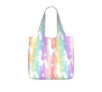 TTIGLHOH Bolsa de compras reutilizable con estampado de unicornios en rayas coloridas, plegable, ligera, 25 L para viajes de comestibles
