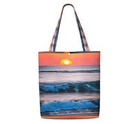 TTIGLHOH Bolsa de la compra de lona reutilizable con diseño de atardecer y amanecer con olas del océano, bolsa mediana con cierre a presión, uso diario, trabajo, compras