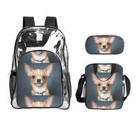TTIGLHOH Bonito juego de 3 bolsas transparentes con estampado de chihuahua para niños, bolsa transparente con bolsa de almuerzo aislada incluida
